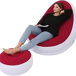 SUBSTORI Inflatable Deck Chair with Air Pump Portable Lounger Sofa for Indoor & Outdoor Use Camping Beach Picnic (Red)-image-92