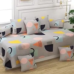 MANIQATEX Polycotton 5D Floral Printed King Size 8 Pieces Diwan Set - 5 Cushion Covers, 2 Bolster Covers (Cream)-image-40