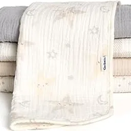 Gerber Baby Unisex Muslin Burp Cloths 5-Pack, Multi Stars, Large Size 20" x 10"-picture-11