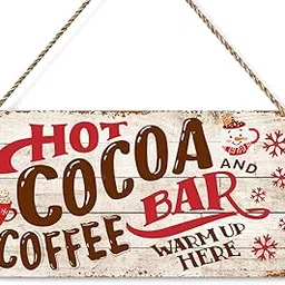Vintage Red Hot Cocoa Coffee Bar Christmas Vibes Decorations Wood Sign Winter Decoration Wooden Signs Rustic Hanging Plaque Home Wall Art 12" x 6" Sign Wall Decor for Farmhouse Home Kitchen-image-17