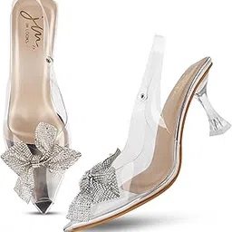 jm looks Women's Silver Spool Heel Sandals with Upper Bow Comfortable Sole in Transparent-picture-16
