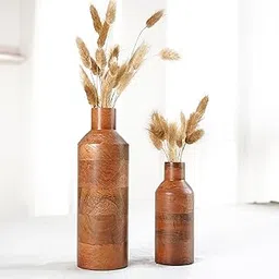 Behoma Wooden Flower Vase Set of 2, Bottle Shape Mango Wood Vases for Flowers for Decor Home Living Room Kitchen Office, Walnut Brown Finish | Height - 9 inch (23 cm) & 5.9 inch (15 cm)-image-94