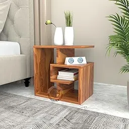 GHODELA ART Sheesham Wood G Shape Bed Side Table with Shelf Storage for Bedroom Nightstand End Table for Living Room Home (Natural Finish)-image-95