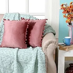 Amazon Brand - Umi Blush 16x16 Inch 2 Pc Decorative Velvet Tassel Fringe Design Throw Pillow Cover 40x40 cm Cushion Cover for Sofa, Living Room, Bed Room or Home Décor-picture-11