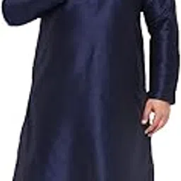 vastramay plus Men's Navy Blue Silk Blend Kurta Pyjama Set-picture-38