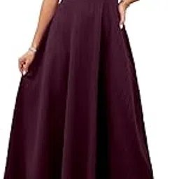 shasmi Girl's & Women's Solid Color V-Neck A-Line Maxi Dress for Women | New Year Party Outfit | Waist Cinched Puff Sleeve Western Dress | Elegant Casual Wear (Dress 246)-picture-14