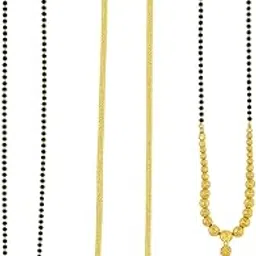 Gold Plated Mangalsutra Combo Set with Chain for Women, 45 cm Length, Modern Style, Brass Metal-picture-42