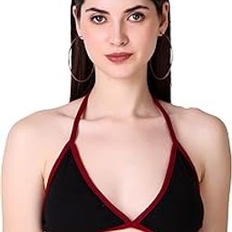 istyle can Backless Sleeveless Solid Beachwear Back Tie Up Women Trendy Top Rib Knit/Ribbed Women's Crop Cami Tank Bikini Top for Women | Beach Top (Free Size, Black-MRN)-picture-11