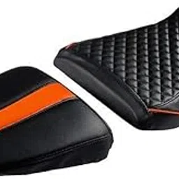 Elegant Leather Cameo Sports Twin Bike Seat Cover for KTM Duke 390 (Black and Orange) - Set of 2-image-37