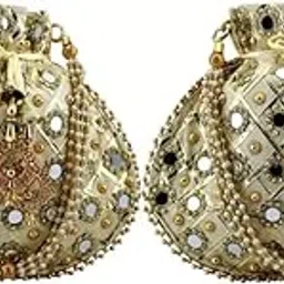 banithani Designer Rajasthani Style Silk Potli Velvet with Bridal Purse with Gota Patti Pottly Purse Women handbag Handicrafts Handmade Decorative Pure Silk Jaipuri Resham Potlis (Pack of 2)-picture-55