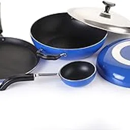 Crystal Eco Series Nonstick Cookware Set, 5 Pcs, Royal Blue | 2.5 mm Thickness | PFOA Free Non Stick Coating | Tawa 250 mm | Fry Pan 240 mm | Kadai with Steel lid 240 mm | Tadka pan/Vaghariya-picture-26