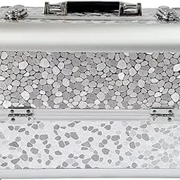 Adson Professional Makeup Box Cosmetics Case Jewelry Organiser Vanity Make Up Storage Box Beauty Train Case Lockable with Keys (Cloudy Smoke Silver)-picture-54