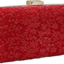 duchess Women Pastel Red Floral Chikankari Embroidered Party Wedding Clutch-picture-29