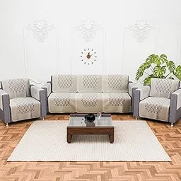 Kuber Industries (Set of 16) Stylish & Durable Cotton Sofa Covers 5 Seater with Arms | Washable Sofa Protector & Slipcover for Living Room & Office | Plain Leonardo Flower - Cream-picture-18