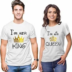 hangout hub Hangout-Hub850$P Couple T Shirts for Couples | Printed I Am Her King His Queen T-Shirt for Men Women Couples (Set of 2 | Regulat Fit | Cotton)-picture-10