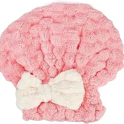 NFI essentials Microfiber Hair Towel Cap Warp Super Absorbent Wet Hair Drying Head Turban, Pookie Bow Knot for Girls Salon Quick Dry Shower with Button for Women-picture-49