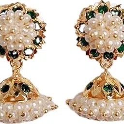 kurdekar's divuu Women's Green Stones And Pearls Fitted Bellimoda Earring Jumka 4-picture-18