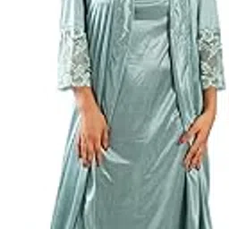 house of elorra Soft Satin Nightgown Swarvoski Crystals Work Women Nighty with Lace and Robe-picture-16
