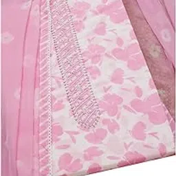 Womens Pink Cotton Floral Print Unstitch Dress Material With Beads-image-67