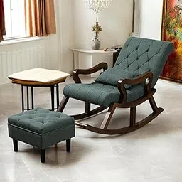 RusticRidge- Wood Modern Ergonomic Rocking Chair Including with Cushain Footrest for Relaxing | Rolling Chair for Living Room (Green)-picture-33