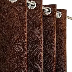 Velvet Curtain 7 Feet Long for Living Room – Door Curtain Set of 1 Pcs Panel, Velvet Blackout & Stylish Parda for Home Décor & Office Brown Colour-image-2