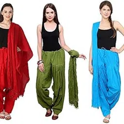 outer wear ayam exports Fashion Women's Cotton Patiala and Dupatta (Maroon, Mehendi Green, Purple, Free Size) Combo of 3-picture-14