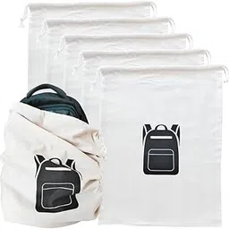 VARU 5 Pack Cotton Dust Bags for Handbags With Drawstring | Canvas Large Storage Pouch for Purse, Shoes, Boots | Travel Pouch (20 * 25 Inch, Beige)-image-1