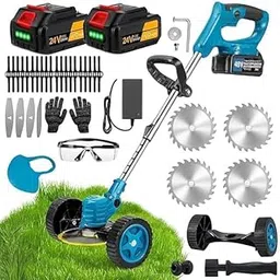 48V Cordless Grass Cutter - Brush Cutter Machine with 2 Batteries | Electric Lawn Trimmer with Wheels, Saw Blades, 4 Metal Blades, Nylon Blades, Safety Glasses & Gloves-picture-20