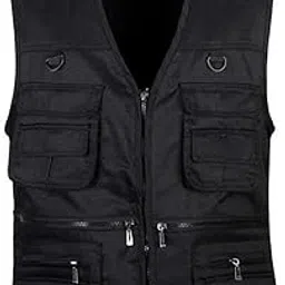 myaddiction Men's Polyester Standard Length Utility Multi Pocket Zip Hunting Fishing Travel Outdoor Vest Jacket Black XL 0-picture-46