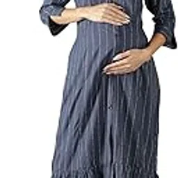 nightspree Women's Rayon Round Neck Full Sleeves Maternity Dress Feeding Kurti with Zipper (1348-MD)-picture-30