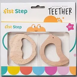 1st Step BPA Free Teether Made of 100% Natural Wood with No Sharp Edges (Bird & Apple) image 1