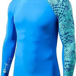 huge sports Men's Splice UV Sun Protection UPF 50+ Skins Rash Guard Long Sleeves(Blue Digital, M)-picture-38