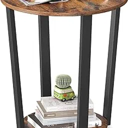 VASAGLE Industrial End Table, Metal Side Table, Round Sofa Table with Storage Rack, Stable and Sturdy Construction, Easy Assembly, Wood Look Accent Furniture with Metal Frame ULET57X-picture-16