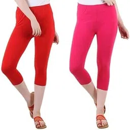 Women's Calf Length Capri Cropped Leggings CottonFabric Slim Fit 3/4th | Pants Combo Set of 2-picture-25