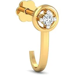 kuberbox 14K/18K Yellow Gold Diamond Bling J-Shaped Nose Pin for Women (Piercing Required)-picture-12