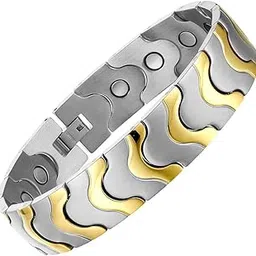 Charismatic Classic Pure Stainless Steel Magnetic Bracelet for Mens and Boys, Classic all Magnets Energy Bracelets (Silver & Gold)-picture-48