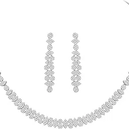 peora Rose Gold Plated Cubic Zirconia Studded Necklace Earrings Fashion Jewellery Set Gift for Girls Women-picture-10