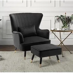 Wing Chair for Living Room Bedroom High Back Arm Chair Chesterfield Armchair/Stool/Relaxing Chair (Bllack)-picture-13