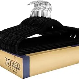 Storite 30 Pk Velvet Non-Slip Hangers Premium Suit Hangers Ultra Thin Space Saving 360 Degree Swivel Hook Clothes Hangers for Suits, Coats, Jackets, Pants, Dress - Black-picture-43