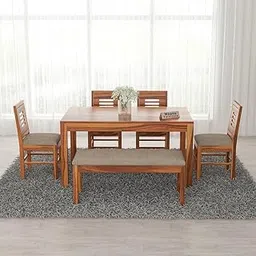 Wopno Furniture Solid Sheesham Wood 4 Chair with 1 Bench Dining Table Set with Cushioned Chairs for Dining Room | Living Room | Home & Office | Hotels Restaurant & Cafe (Honey, 6 Seater with Bench)-image-59