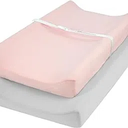 THE WHITE SHOP Changing Pad Cover Set, Jersey Knit Ultra Soft Unisex Diaper Change Table Sheets for Kid Boys Girls, Fit 32"/34''x16" Contoured Pad, Comfy Cozy 2-Pack Cradle Sheets, Pink & Lt Gray-image-13