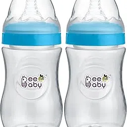 BeeBaby Ease Wide Neck Baby Feeding Bottle with Anti-Colic Soft Silicone Nipple for Newborns, Infants, Kids. Easy to Latch. 100% BPA Free. (2, Blue, 300 ML)-picture-31