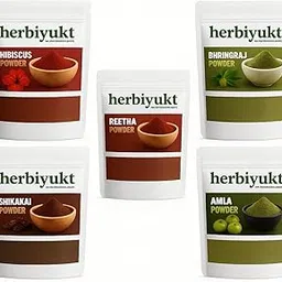 Herbiyukt Amla, Reetha, Shikakai, Bhringraj and Hibiscus Powder for Hair Growth & Hair Mask, 100g each (Combo Pack of 5)-image-87