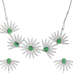 voylla Fireworks Emerald Spark Necklace Set|Women Necklace Sets|Choker Necklace Sets For Women|Cocktail|Party|Wedding|American Diamond|Gift for Women And Girls|-picture-31