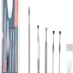 KRUTEAZ Ear Wax Cleaner Reusable Removal Kit Steel Ear Cleansing Tool Set Spiral Ear Curette Tool with Cleaning Brush and Storage Box for Kids Man Woman (6Pcs)-picture-35