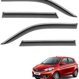 Car Compatible Wind Deflectors Rain Guard Door Visor for Tata Tiago (2016-2020 Model) - Chrome Lined, Polycarbonate, Smoke, Set of 4 Pcs-picture-17