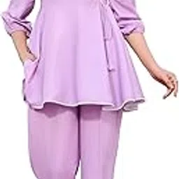 vibe vision 2-Piece Women's Co-ords Set - Viscose Rayon V-Neck 3/4 Sleeve Regular Fit Casual Shirt & Trousers Solid Design-picture-19