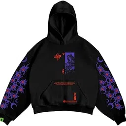 trutronics Gaming Hoodie,Oversized Fit Drop Shoulder Hooded Black Cotton Sweatshirt with Graphic Printed Jumper Hoodie for Men, Multi Art Sleeve Details-picture-51