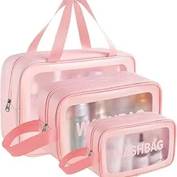 Cosmetic Makeup Organizer Pouch Bag for Women, Wash Bag for Travel, Toilery Organizer Kit, 3 Pcs Wash Bag Set, Pink-picture-16