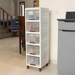 JIALTO Drawer Storage Organizer | Folding Stackable Storage Cabinet with Doors and Foldable Wardrobe | Plastic Drawers Storage for Bedroom Living Room and Office (5 PACK, WHITE)-picture-41